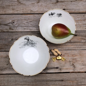 Hippopotamus bowl, 1 piece. Porcelain with gold rim and hand-printed motifs; gift for home, breakfast, cereal, fruit & salads