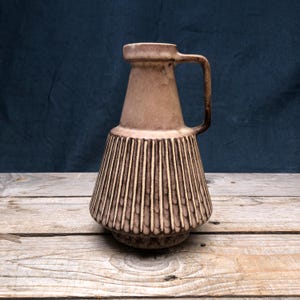 Vintage vase Uebelacker 1514/19R; West German Pottery, WGP, Midcentury Modern, ceramics from the 1960s; brown and white, yellow interior.