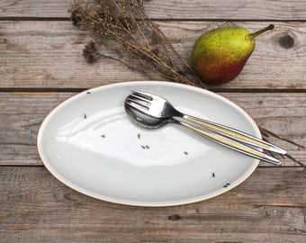 Porzellanschale "Ameisen", handbedrucktes Vinageporzellan mit Goldrand; Geschirr, Aufbewahrung, Schmuck, Utensilo, Geschenk für Zuhause