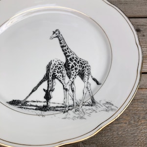 Giraffen-Teller, handbedruckter Vintage-Markenporzellan-Teller mit Goldrand, ø ca. 24cm; schönes Zuhause, Esstisch, Schenken, Familie & Kids