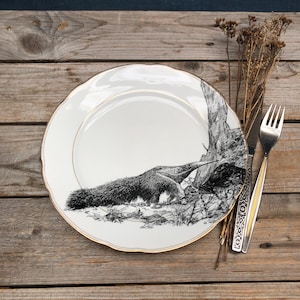 Assiette fourmilier, motif animal imprimé à la main sur porcelaine vintage, environ 24 cm, cadeau pour la famille, les amis et les enfants