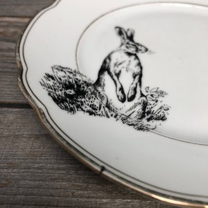 Easerplate "Rabbit", ø approx. 20cm, porcelain with Goldrim and handmade print; easter tableware and decoration, gift, family, friends