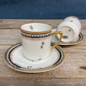 Espresso-Cup "Ants", vintage porcelain with floral golddecor and hand-printed ant-motifs; gift for living home, balcony, garden, terrace