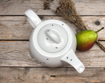 Ameisen-Kanne, edles Porzellan mit handgedruckten Siebdruck-Applikationen; lustig für Zuhause, Frühling, Garten, Party, Balkon, Ferienhaus