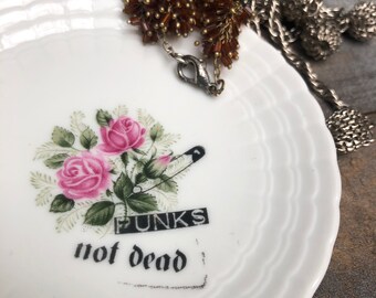 Jewelry bowls "Punks not dead", porcelain floral, gold, hand-printed motifs; Gift for girlfriend, daughter, mother; Storage Jewelry