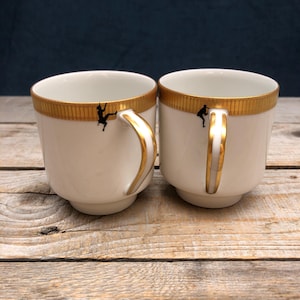 Conjunto de canecas para escaladores (2 peças), porcelana vintage com estampas artesanais; canecas originais para escaladores