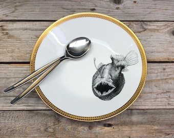 plate "latern fish", porcelain, approx. 24cm, handprinted Motiv; Gift for Familiy, Friends and Children