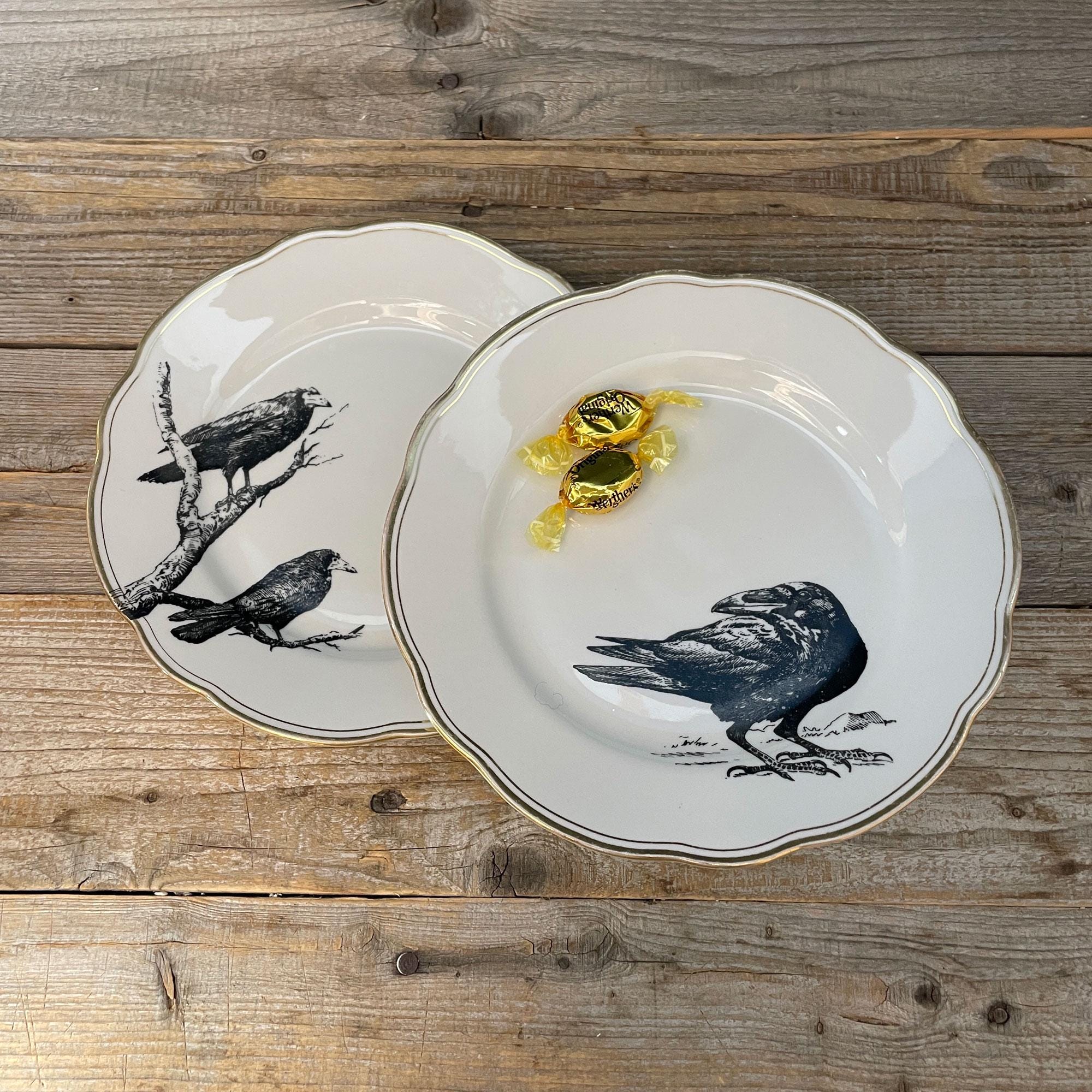 Ravens and Crows Plates (2 Pcs) 19cm, Porcelain With Goldrim and