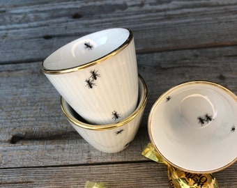 egg cup "ants", porcelain with handmade screen prints; Original tableware for home, balcony, holiday home, Easter gift