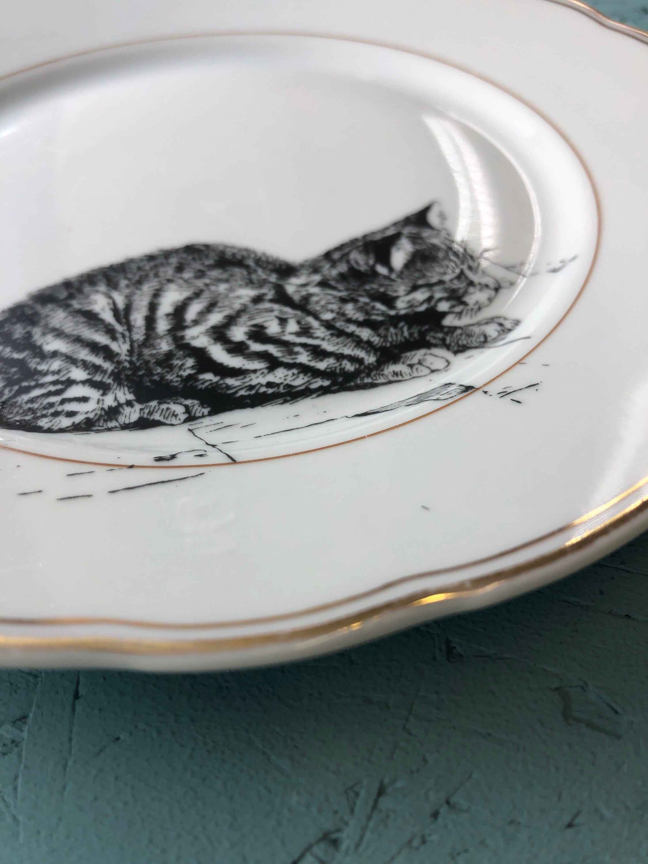 直径約20cmの磁器皿「猫」、手刷り。食卓や壁飾りとして、ご友人、ご
