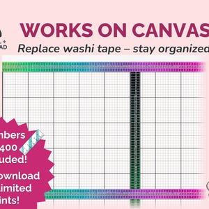 May include: Digital download of a grid-style organizer with numbers 1-400, designed to replace washi tape. The design features a gradient of colors and the text "WORKS ON CANVAS". Includes the text "Replace washi tape - stay organized!"