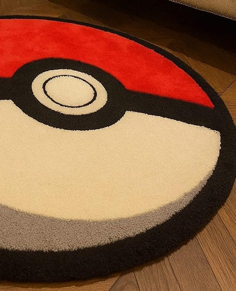 Pokéball-inspired Round Rug | Hand Tufted Gamer Decor | Anime & Gaming ...