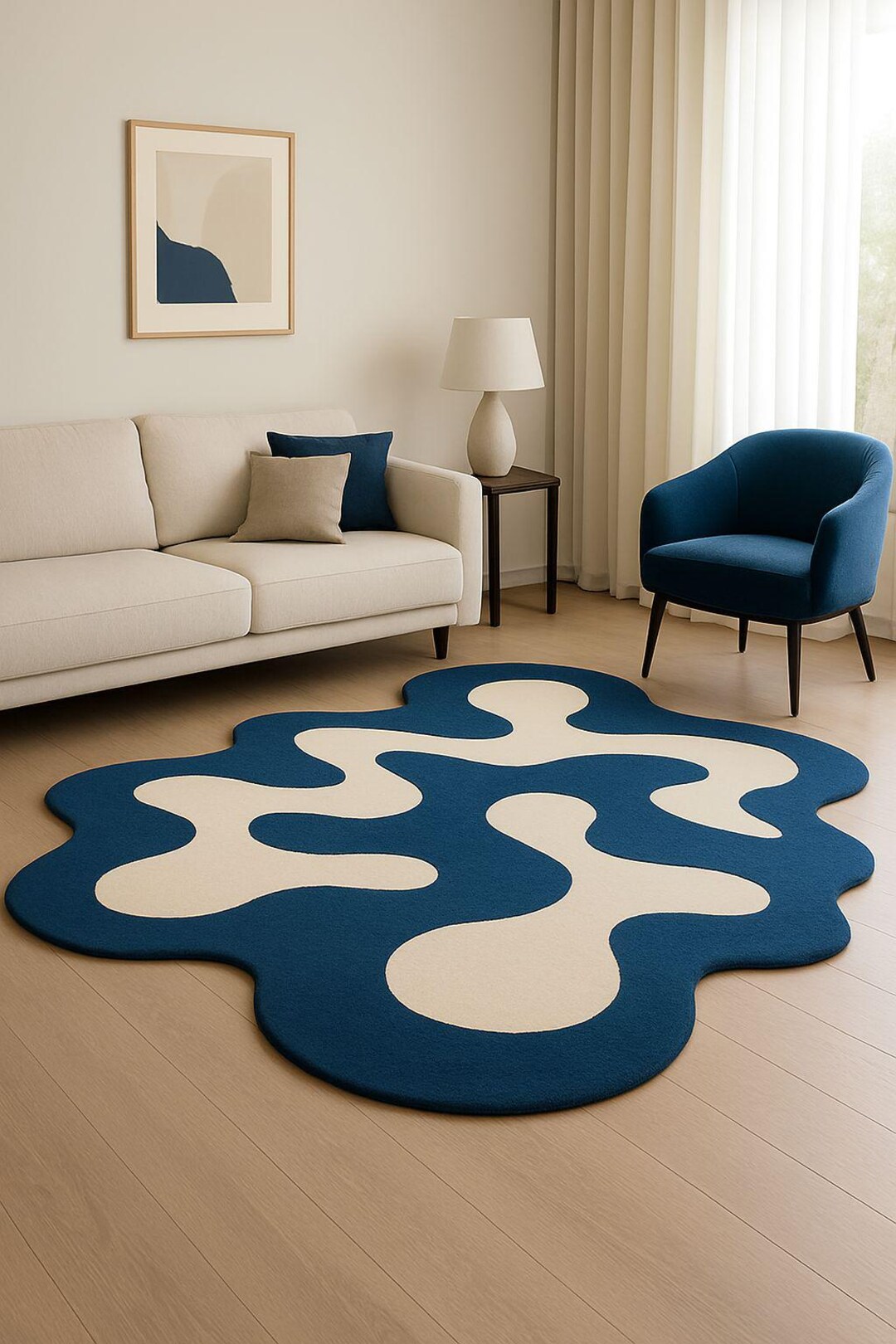 Abstract Blue & Cream Wool Rug | Hand-tufted Sculptural Carpet - Etsy
