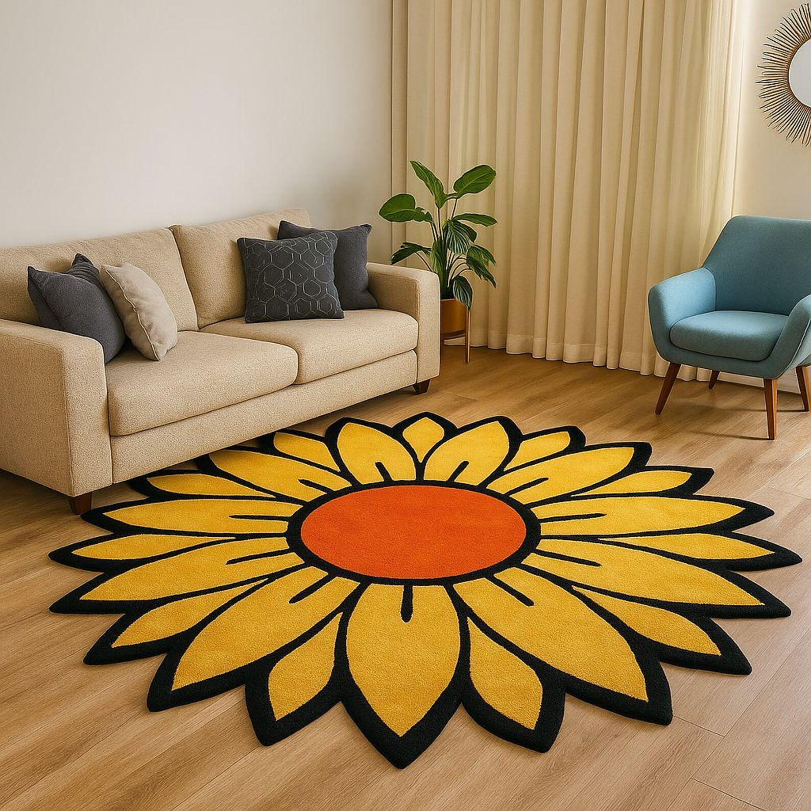 Hand-tufted Wool Sunflower Rug: Cheerful Boho Decor - Etsy