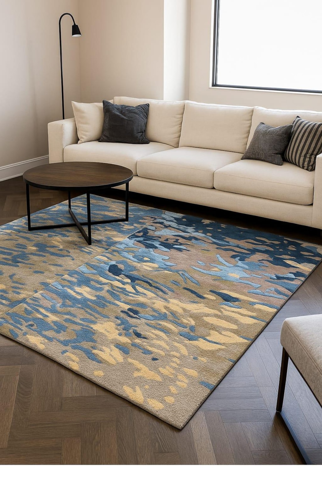 Hand-tufted Abstract Blue & Beige Rug – Modern Artistic Living Room ...