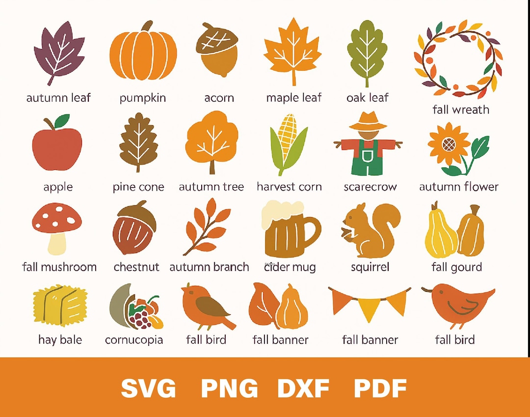 Fall Icon Images Autumn Icons SVG Bundle: Fall Clipart for Cricut & Silhouette (digital ...