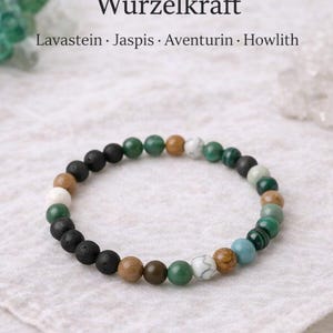 Wurzelkraft Edelsteinarmband – Lavastein, Jaspis, Aventurin, Howlith – handgemachtes Armband für Erdung & innere Stabilität