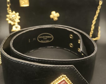 Vintage DK leather & chain belt Vintage DKNY Leather Belt Brass Flip Lock & Multi Chains  main image 3