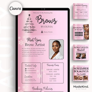 Acuity Brows Booking Site Template Christmas Bookings Canva Editable Templates Website Acuity Brows Banner Design Brow Artist DIY Scheduling