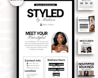 Hair Acuity Bookings Site Acuity Scheduling Template Hair Schedule Acuity Editable Hair Tech Acuity Canva Hairstylist Website Acuity Booking