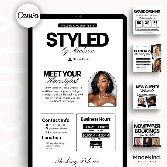 Hair Acuity Bookings Site Acuity Scheduling Template Hair Schedule Acuity Editable Hair Tech Acuity Canva Hairstylist Website Acuity Booking