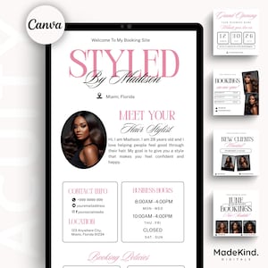Hair Acuity Scheduling Template Hairstylist Website Banner DIY Salon Booking Site Canva Editable Templates Black Pink Minimalist Design