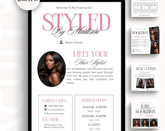 Hair Acuity Scheduling Template Hairstylist Website Banner DIY Salon Booking Site Canva Editable Templates Black Pink Minimalist Design