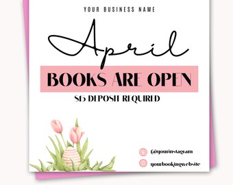 Editable April Booking Flyers, Easter Theme Canva Templates, Books Open Spring Appointments for Hair Lash Nail Brows Esthetics MUA Braids
