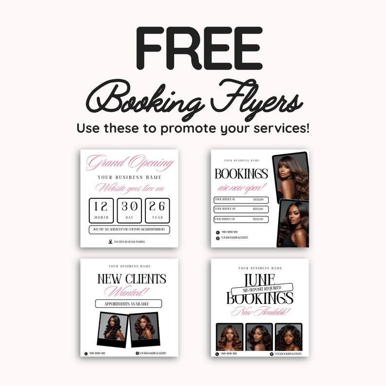 Hair Acuity Scheduling Template Hairstylist Website Banner DIY Salon Booking Site Canva Editable Templates Black Pink Minimalist Design
