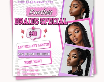 Hair Braiding Booking Flyer Template Hair Braid Special Deal Booking Flyer Editable In Canva Knotless Braid IG Booking Appointment Flyers
