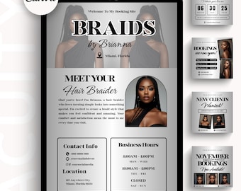 Braid Artist Acuity Template Braids Booking Template Canva Business Braid Booking Site Hairstylist Acuity Website Hair Braiding Website DIY
