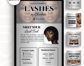 Lash Tech Scheduling Booking Template Acuity Lash Website Lash Tech Acuity Site Lash Schedule Lash Appointment Lash tech Canva Lashes Design