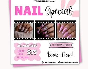 Folleto de reserva de manicura y pedicura. Oferta especial de manicura y pedicura. Folleto de reserva de manicura DIY. Editable en Canva. Citas disponibles para manicura y pedicura.