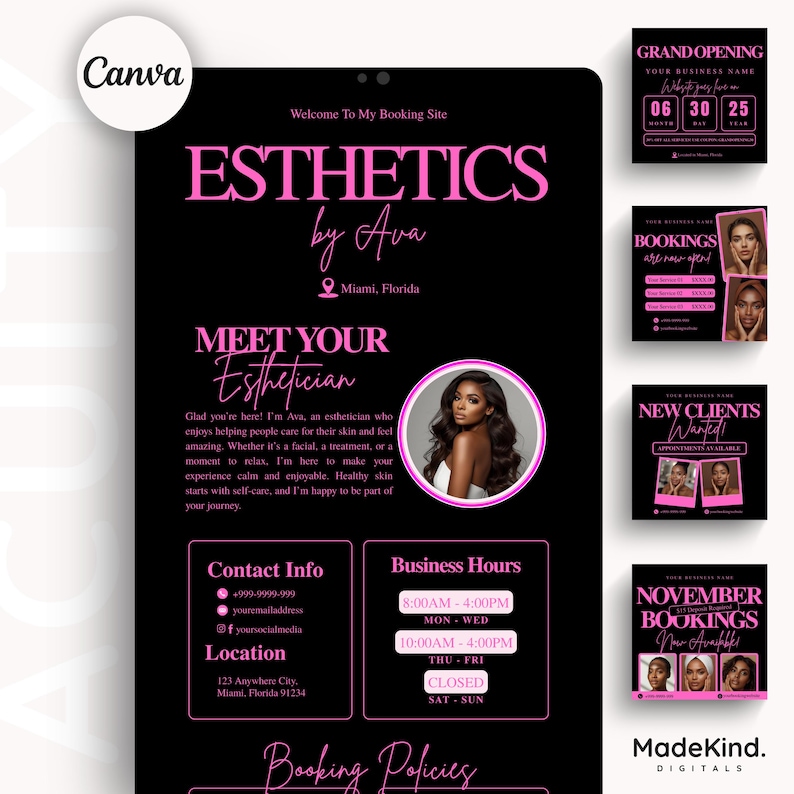 Esthetician Branding Booking Site Esthetician Acuity Scheduling Template Esthetician Canva Design for Esthetic Booking Appointment Schedule