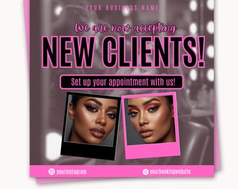 New Clients Booking Flyer Appointments MUA Nails Lash Hair Braids Editable New Client Booking Template Beauty Business Canva Design Flyer