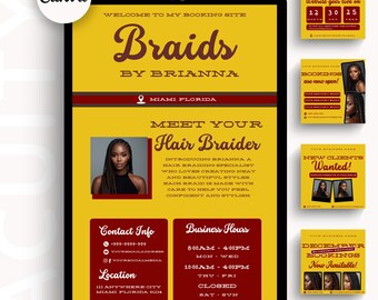 Braids Acuity Scheduling Templates Braiding Website Template Braiders Booking Site Acuity Design Template Hair Braider Flyer Canva Editable