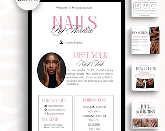 Nails Acuity Scheduling Template Nailtech DIY Canva Editable Templates Black Pink Minimalist Website Banner Design Nail Stylist Booking Site