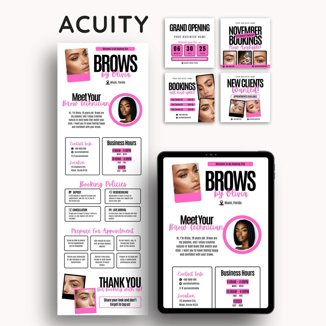 Brow Tech Acuity Templates Acuity Scheduling Template Canva Editable ...