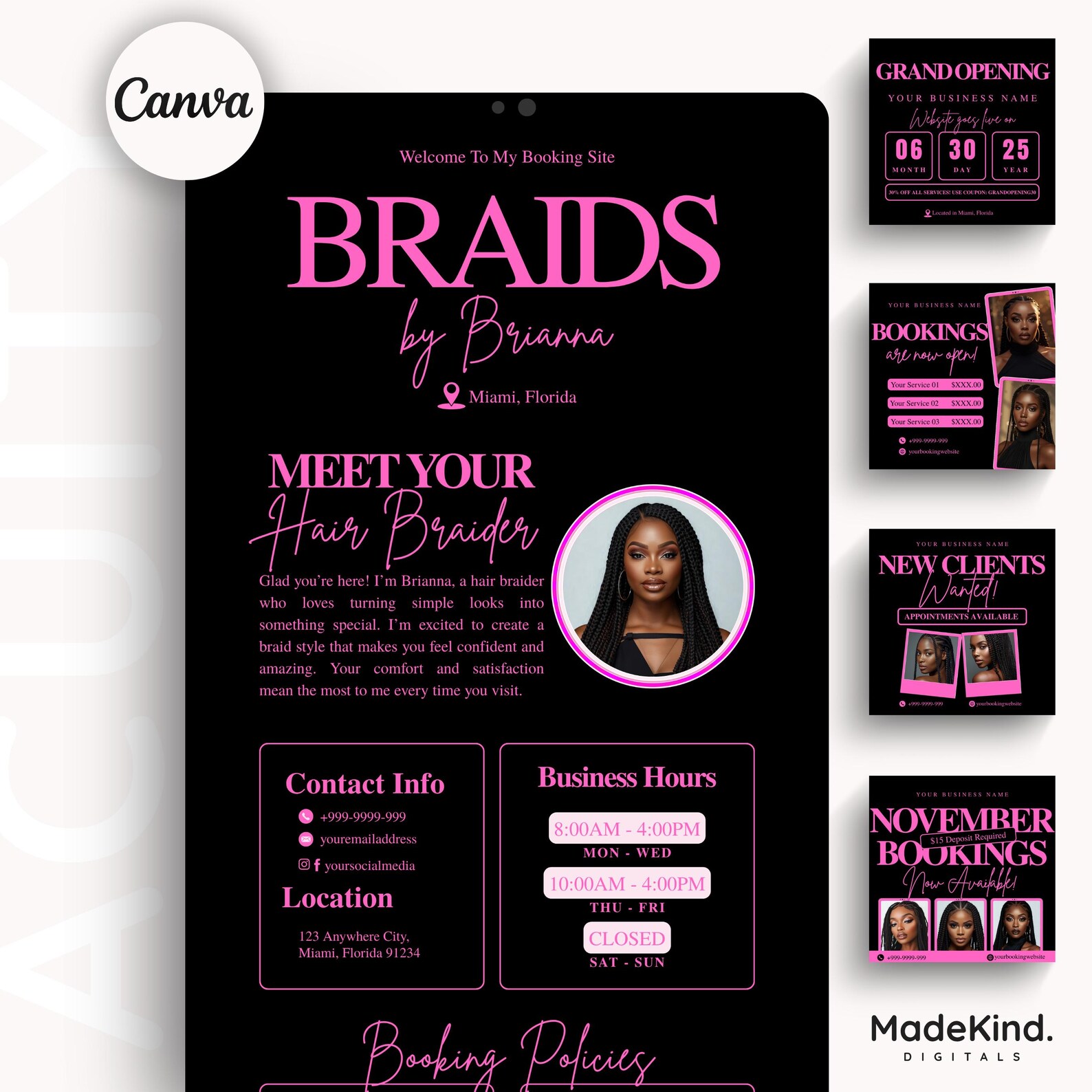 Braiders Acuity Website Braids Booking Site Template Canva Acuity ...