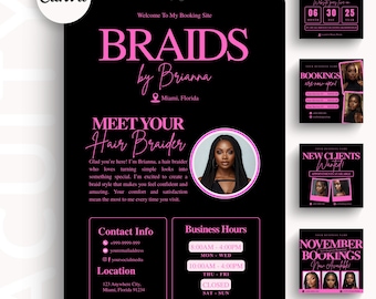 Braiders Acuity Website Braids Booking Site Template Canva Acuity Scheduling Templates Acuity Braids Booking Pink Banner Braid Acuity Black