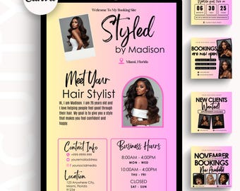 Hair Acuity Scheduling Template Hair Acuity Booking Site Editable Canva Hairstylist Website Instagram Post Pink Design Salon Appointment DIY