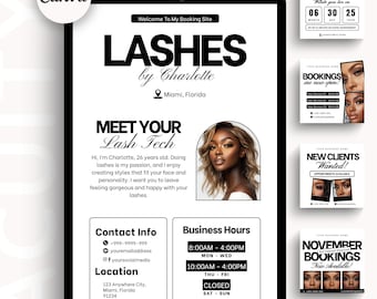 Plantilla de programación de Lash Acuity, programación de técnicos de pestañas, reserva de citas para Acuity Lash, sitio web editable de reservas de pestañas, Acuity Lashes Canva DIY