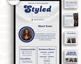 Hair Acuity Website Template Hairstylist Booking Site Hair Scheduling Template Canva DIY Hair Stylist Acuity Blue and Gray Design Editable