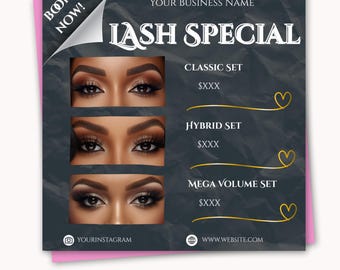 Lash Deal Flyers, Editable Lash Clients Booking Canva Template, Lash Tech Editable Marketing Flyer Template, Lash Esthetician Special Flyers