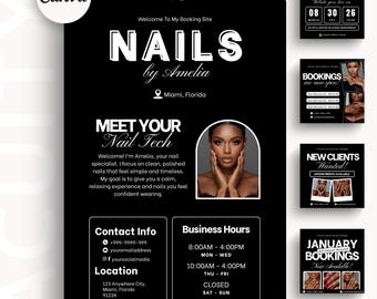 Nails Acuity Scheduling Template DIY Black Business Banner Editable Canva Templates Minimalist Nail Booking Website Nail Salon Appointment