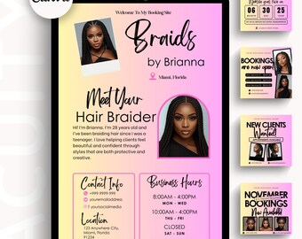 Braid Acuity Scheduling Template Braids DIY Canva Editable Templates Hair Braiding Business Braid Booking Site Hairstylist Acuity Website