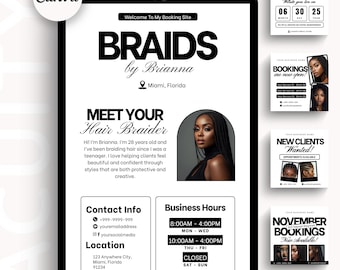Braid Acuity Template Canva Acuity Hair Scheduling Templates Braid Booking Site Template Acuity Braider Scheduling Template Business Braid
