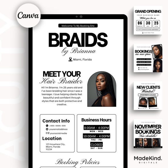 Braid Acuity Template Canva Acuity Hair Scheduling Templates Braid Booking Site Template Acuity Braider Scheduling Template Business Braid
