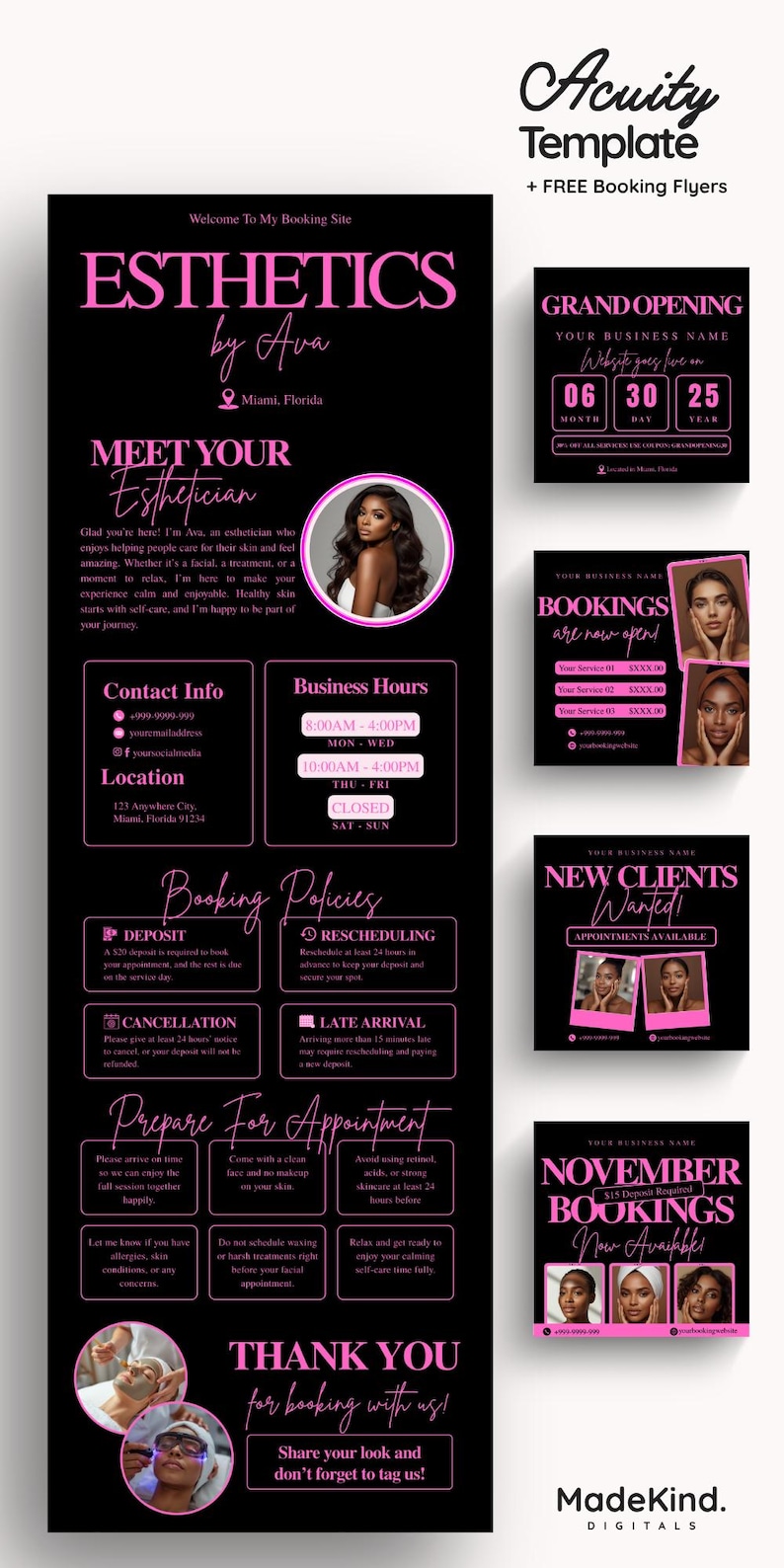 Esthetician Branding Booking Site Esthetician Acuity Scheduling Template Esthetician Canva Design for Esthetic Booking Appointment Schedule