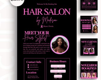 Hair Stylist Acuity Template Scheduling Acuity Canva Template Booking Site Acuity Pink Banners Website Hair Acuity Black Editable Booking